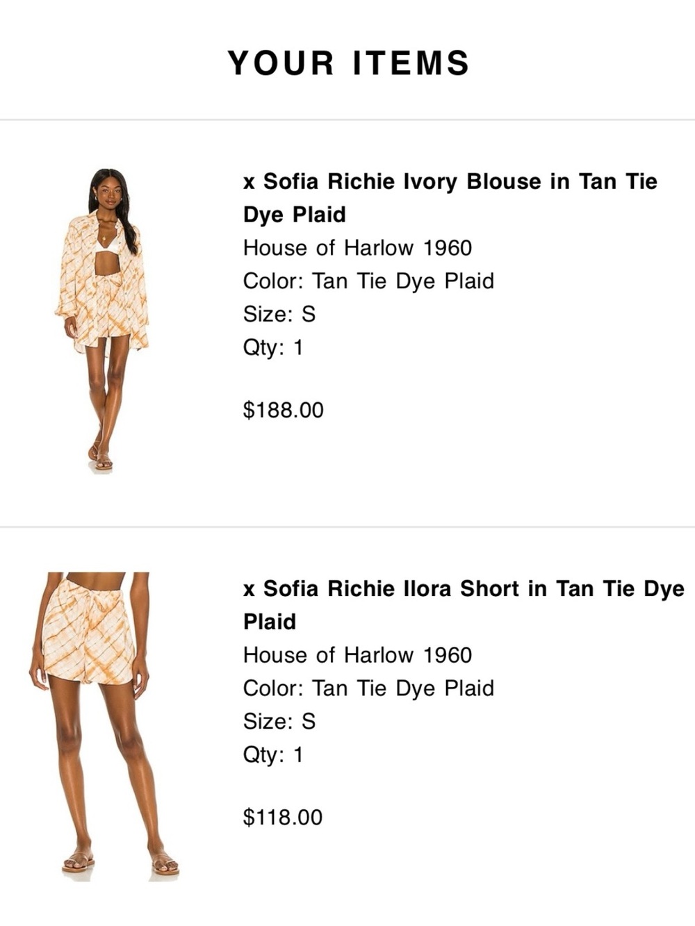 House of Harlow 1960 Tan & Ivory Tie-Dye Plaid Two-Piece Set
